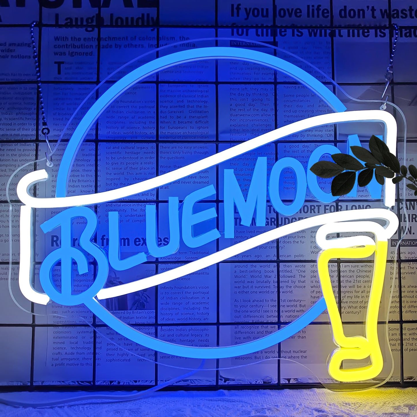 JooeTuu Moon Beer Neon Signs for Wall Decor Dimmable Blue Bar Light Sign for Man Cave Bedroom Shop Club Pub Bistro