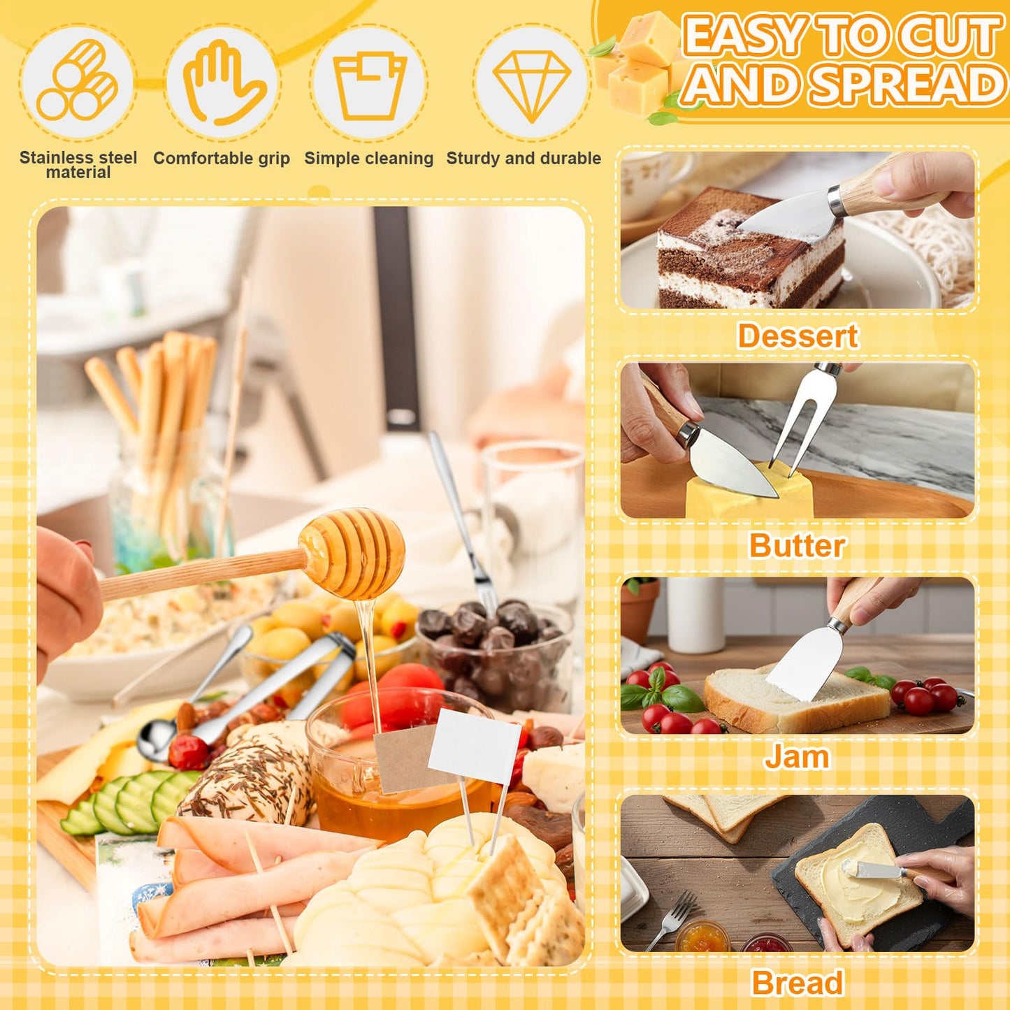 Widecook 270 Pcs Charcuterie Board Accessories Charcuterie Utensils Cheese Spreader Knife Set Butcher Paper Roll Serving Tong Fork Spoon Dipping Bowl Cocktail Pick for Party Christmas Wedding (Silver)