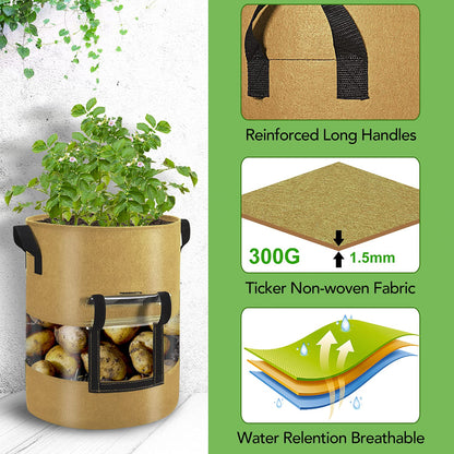 Florelf Visible Potato Grow Bags 10 Gallon with Flap 3-Pack,Potatoes Growing Containers with Handles&Visible Space, Heavy Duty Thickened Aeration Nonwoven Fabric Pots,alse for Tomato Strawberry