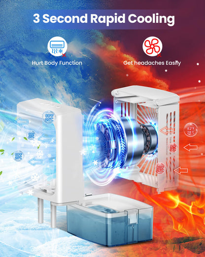 Mini Air Conditioner,Portable Air Conditioners,Evaporative Air Cooler Humidifier, 3 Speed Quiet Personal Cooling Fan, 7-Color LED Night Light, 4/8H Timer for Bedroom, Office, Camping, Car (White)