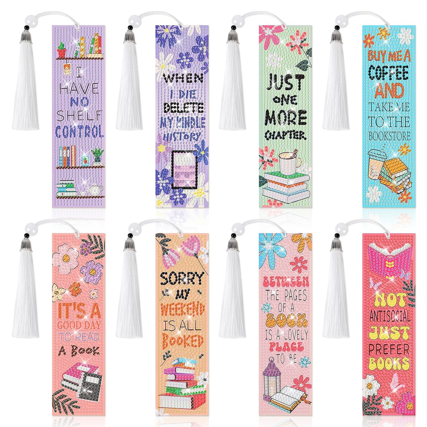 8 Pieces Christian Bible Verse Diamond Art Bookmarks 5d Christian Beaded Bookmark Acrylic Tassel Bookmark for DIY Making Beginners Kids Adults Arts Craft Supplies (Book Lovers)