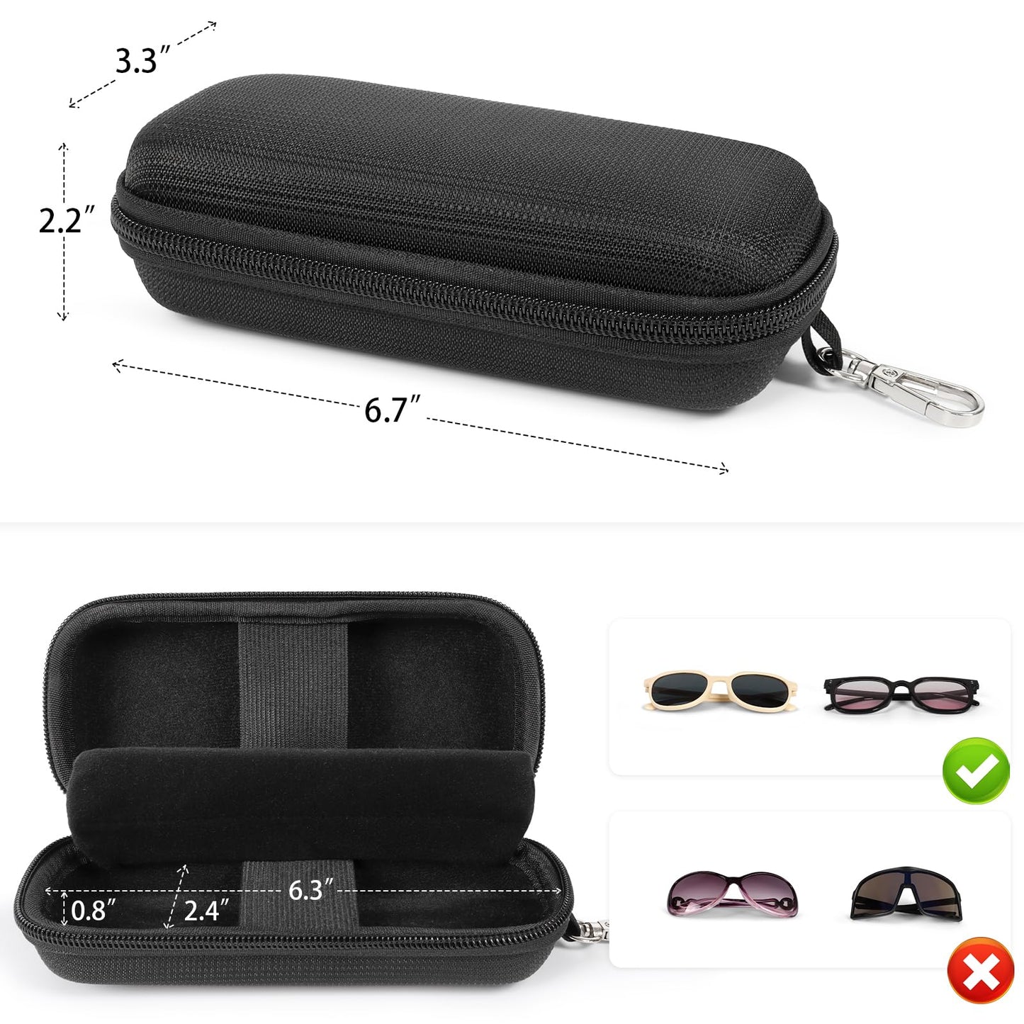 WOMACO Hard Glasses Case, Hard-Shell Double Eyeglasses Case for 2 Storage Scratchproof Dual Sunglasses Box for Women Men (Black, One Size)