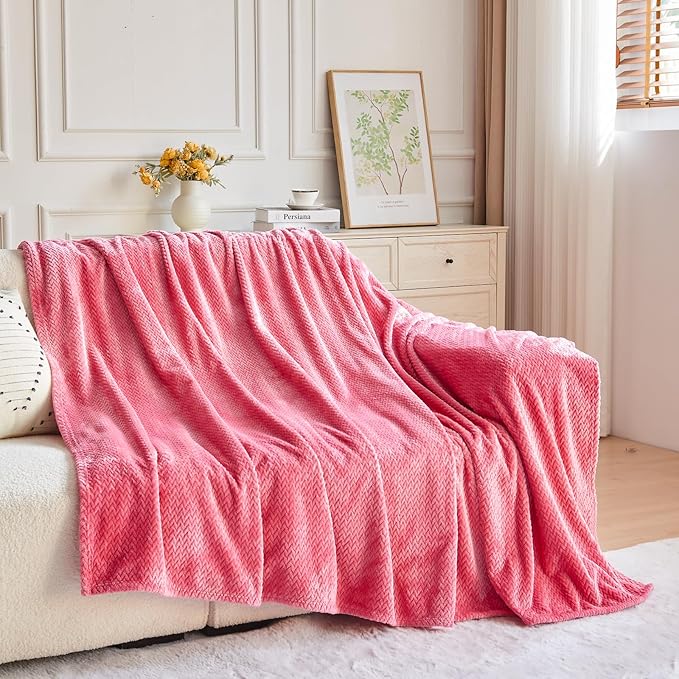 NEWCOSPLAY Super Soft Throw Blanket Coral Pink Premium Silky Flannel Fleece Leaves Pattern Lightweight Bed Blanket All Season Use (Coral Pink, Throw(50"x60"))