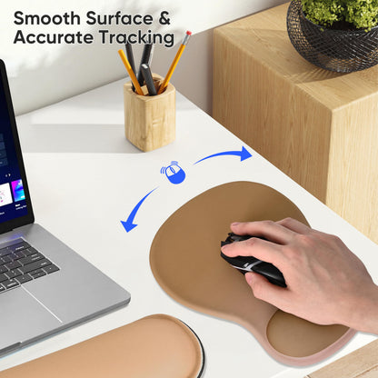 WINTOJO Wrist Rest Support for Mouse Pad Keyboard Set Circle Coaster Gaming Mouse Pad Ergonomic Gel Memory Foam Set for Computer, Laptop, Office, Pain Relief, Comfortably Typing Brown KM-32