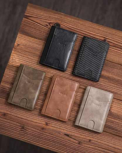 VULKIT Bifold Front Pocket Slim Wallet RFID Blocking Minimalist Thin Leather Credit Card Holder Wallet for Men and Women Brown