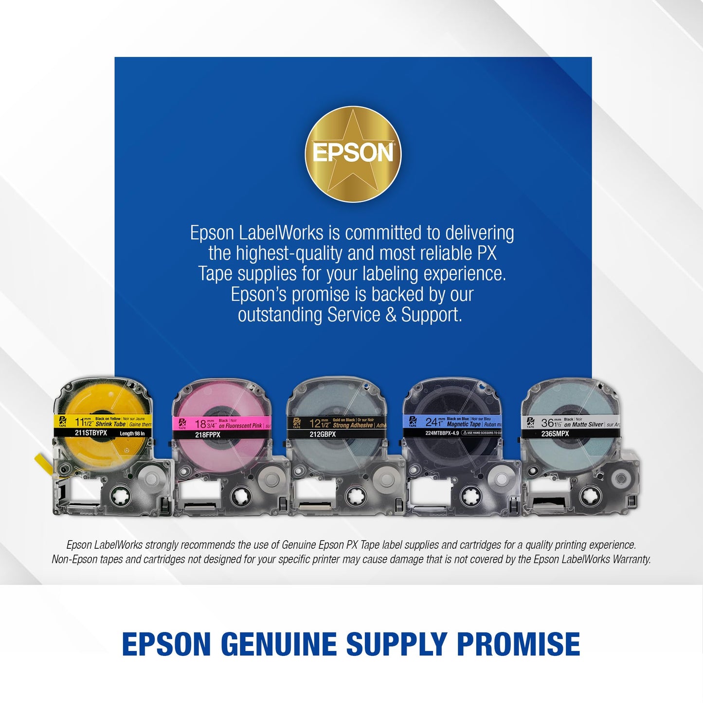 Epson LABELWORKS 212BYPX Genuine PET (Polyester) Tape Cartridge - Black on Yellow Industrial Label Maker Tape - 1/2" (12MM) Wide, 30 ft