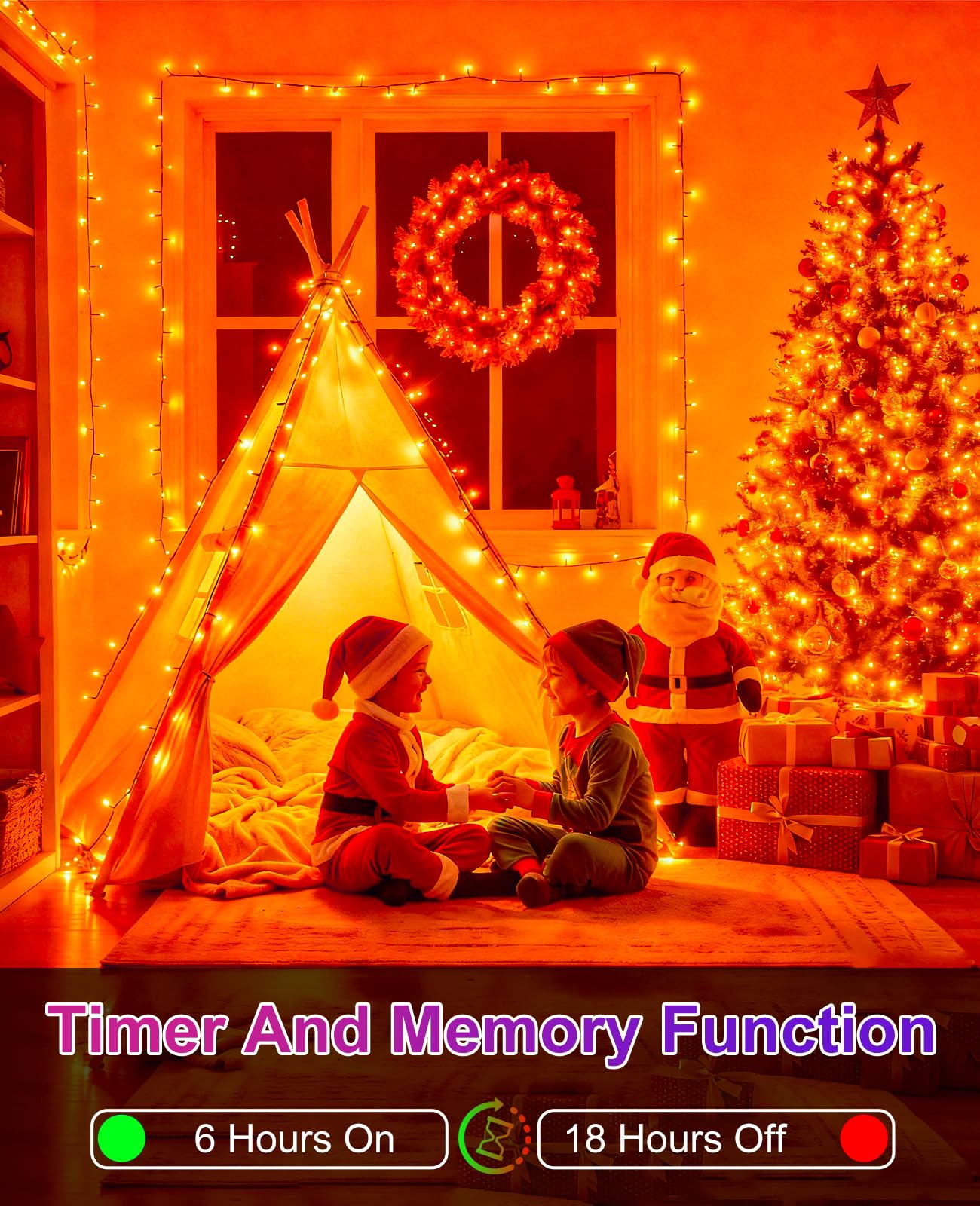 XmasBokeh 40FT 120 LED Christmas Lights Outdoor, Orange Christmas String Lights Waterproof, 8 Modes Connectable Christmas Tree Lights for Indoor Bedroom Xmas Tree Garden Holiday Decorations