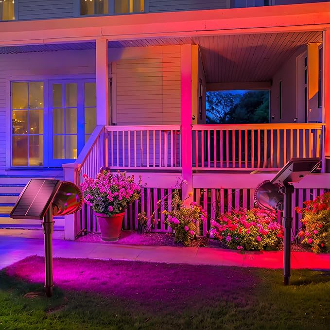 JSOT 2 Pack Halloween Color Solar Spot Light for Yard, RGB Solar Light Outdoor Waterproof Color Changing Spotlight Landscape Uplighting with 9 Lighting Options Decor for Backyard Walkway Tree Lawn