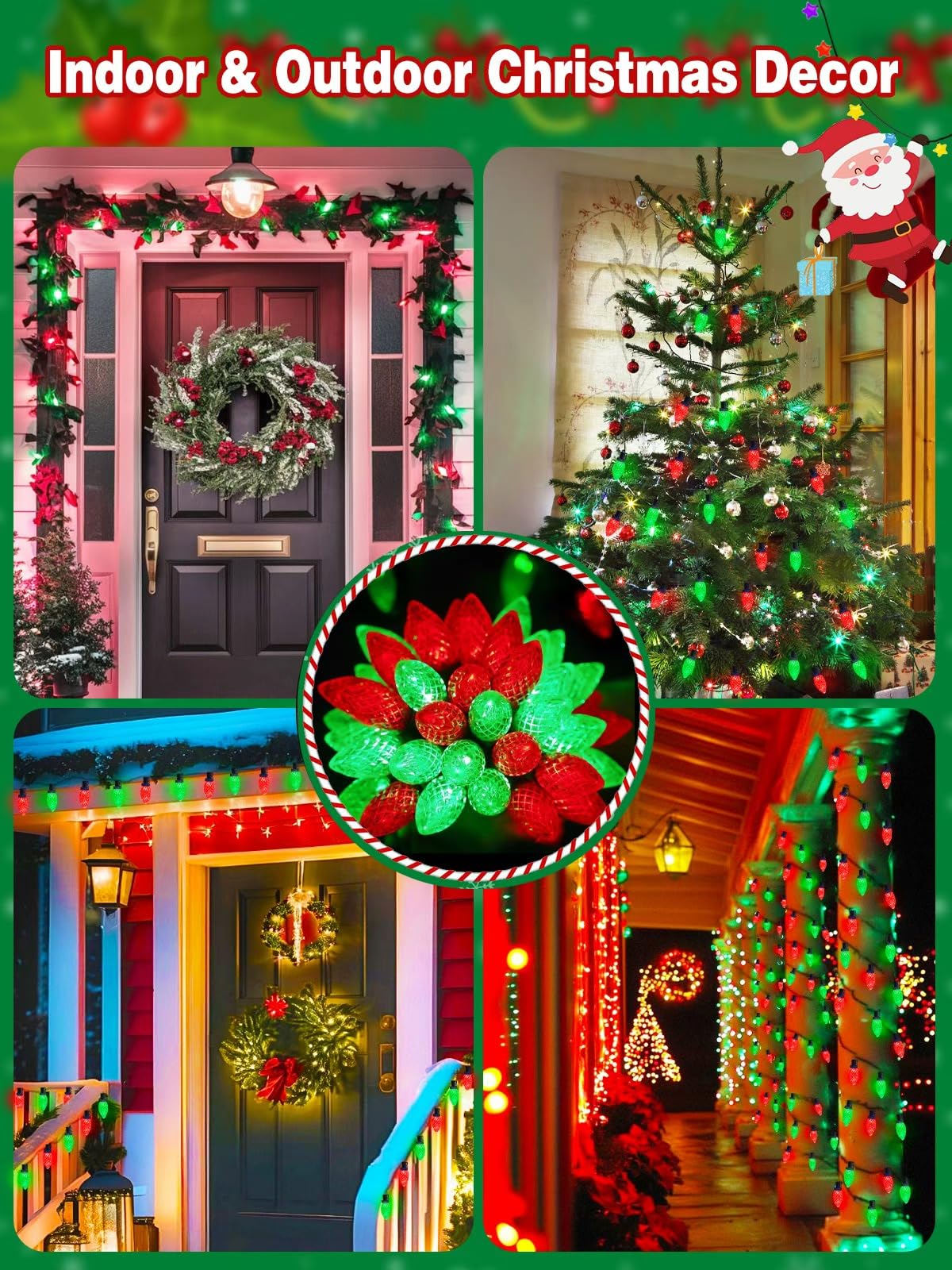 2 Pack 66FT 100LED Extendable C9 Christmas Lights Outdoor/Indoor, Waterproof Christmas String Lights Plug in, Green Wire LED Fairy Lights for Xmas Tree Garden Patio Wedding Party Decor (Red and Green)