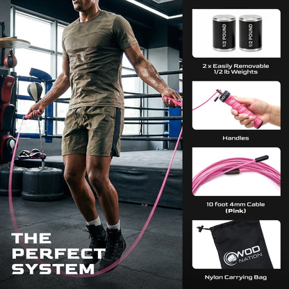 Weighted Jump Rope for Men & Women, 1LB Adjustable Heavy Speed Rope with Removable Handle Weights, Dual Cables for Cross Training, Boxing, Cardio & Home Workouts Durable Adult Fitness Jump Rope - Pink