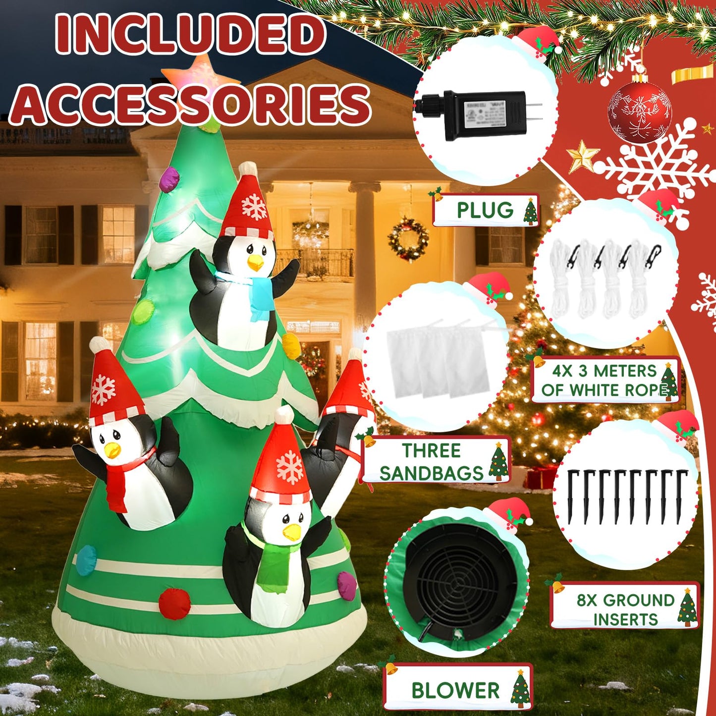 InfleasJoiy 10FT Christmas Tree Inflatable Decoration with Built-in LED Lights, Christmas Outdoor Inflatable Decoration for Lawn, Yard, Garden, Patio