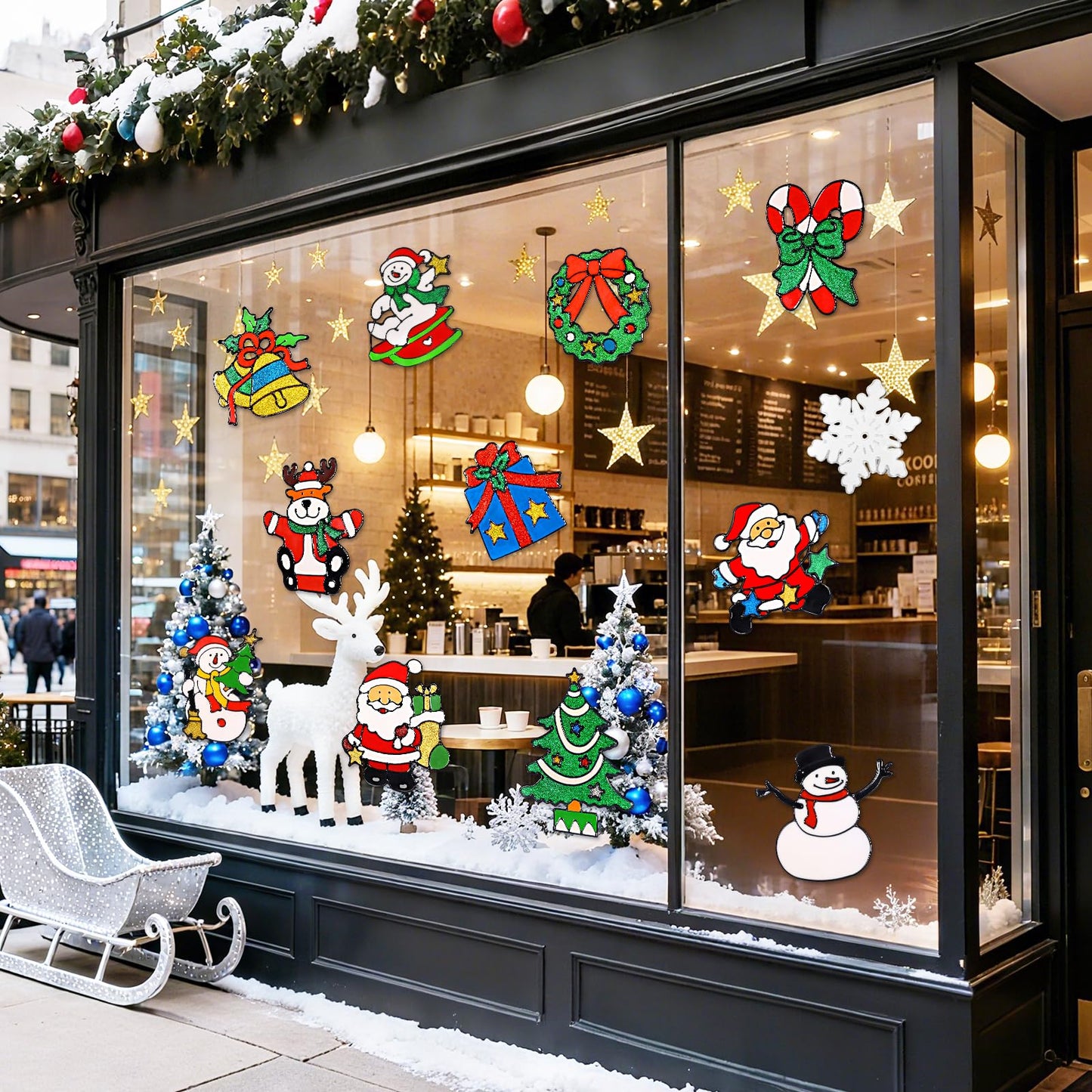 UMIKU 12 Pcs 3D Christmas Window Clings Decals Ornaments Window Stickers for Christmas Decorations Windows Decorations Xmas Party Supplies Thanksgiving Party Décor Snowman, Santa Claus and More Style