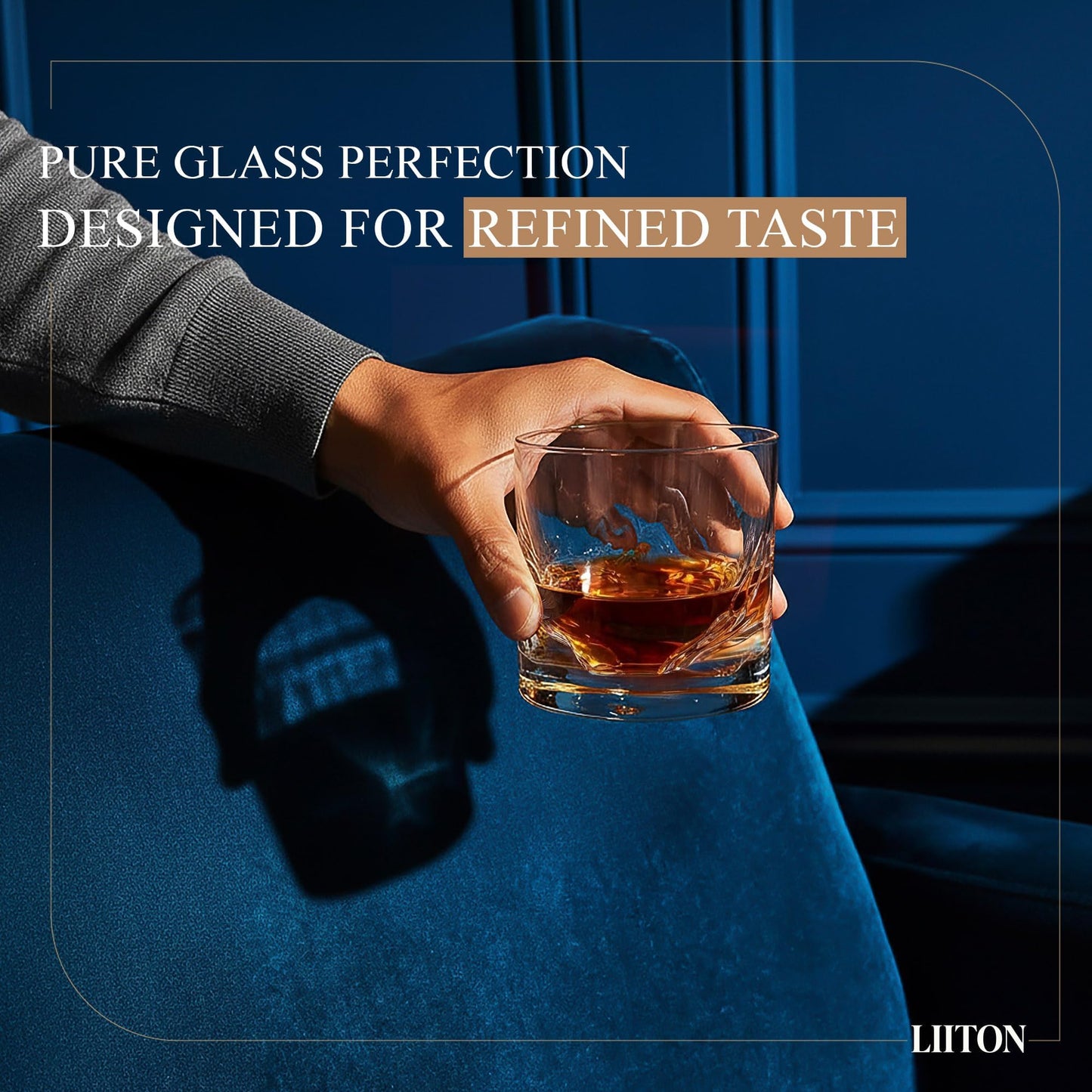 LIITON Grand Canyon Heavy Crystal Whiskey Glasses Gift Set of 2, Thick Freezable Bourbon Glass 1lb Each, Premium Whiskey Gifts for Men, Frozen Crystal Chills Cocktails, 10 oz