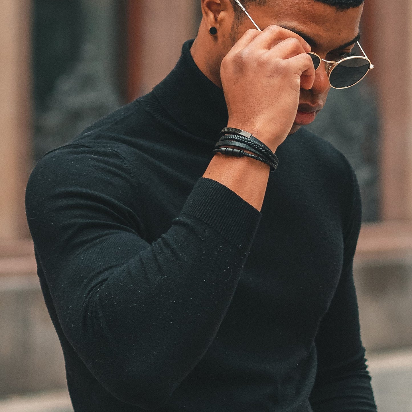 SERASAR Pulsera de Cuero Negro para Hombre, 17cm, Caja Regalo, Real, Piel Vaca, Ajustable, Cierre Magnético, Cuerda Envoltura, Masculino, Pulseras, Banda, Joyas, Imán