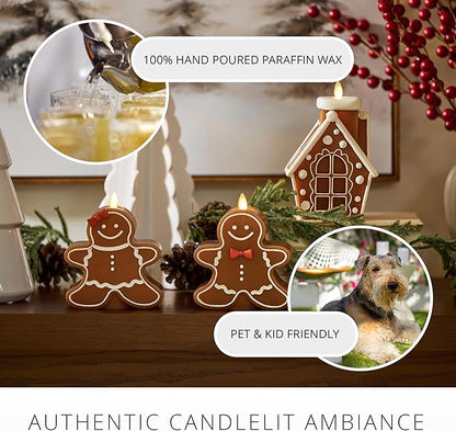 Luminara Flickering Flameless Candle 4.5" x 6.7", Battery Operated Timer Function, Remote Ready (Sold Separately), Gingerbread House Moving Flame LED Light Figural Candle for Christmas Holiday Display