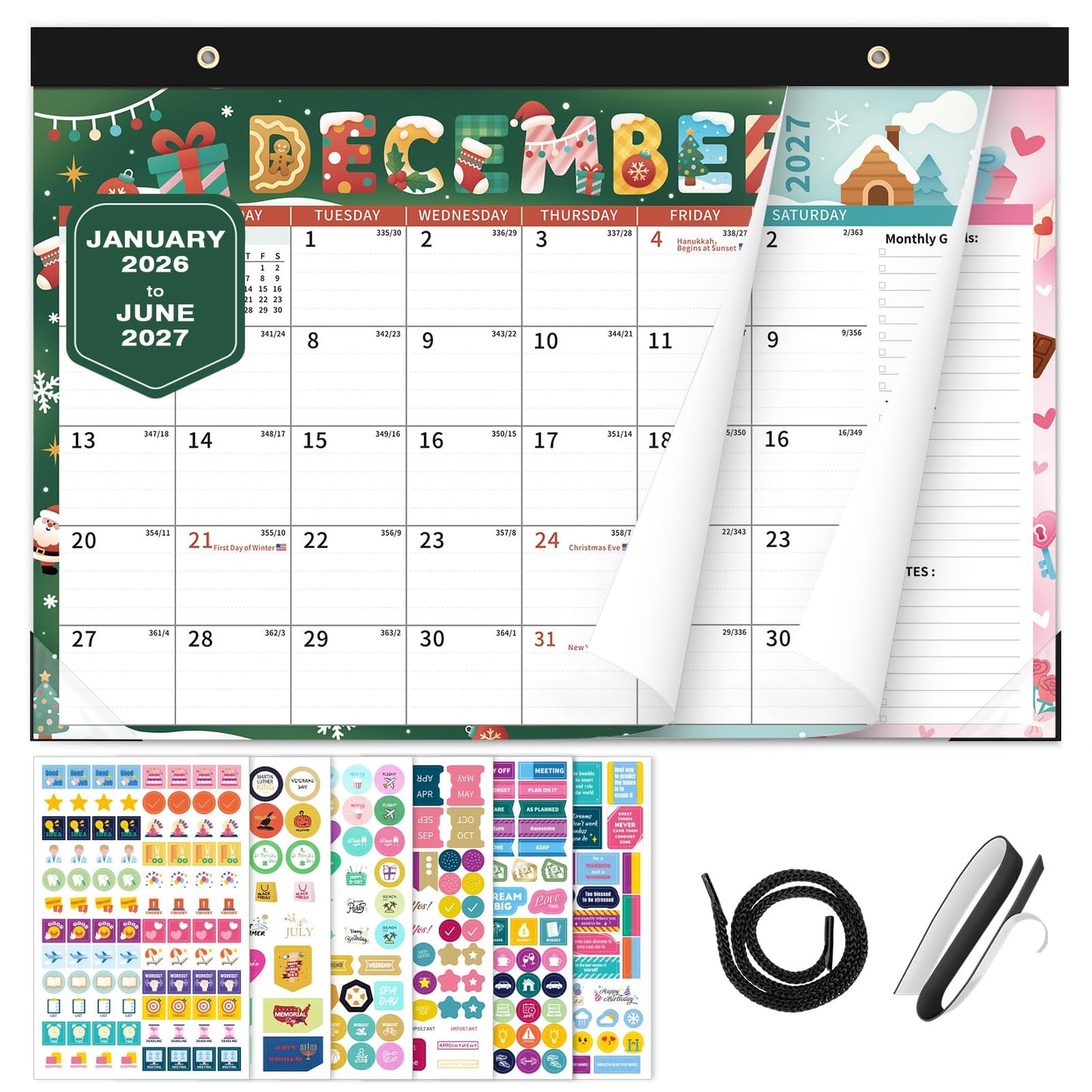 Ospelelf 2026-2027 Calendar Magnetic Desk Wall Desktop Monthly Planner from January 2026 - June 2027 Large To Do Pad with Plastic Cover for Office 17" X 12" Season