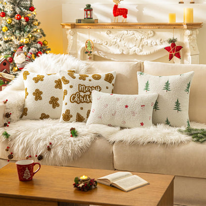 SINYASAN 1 Pack Christmas Tree Throw Pillow Covers 18"x18" White Boucle Pillow Cases with 3D Embroidery Decorative Holiday Winter Thanksgiving Decorations for Couch Sofa Living Room