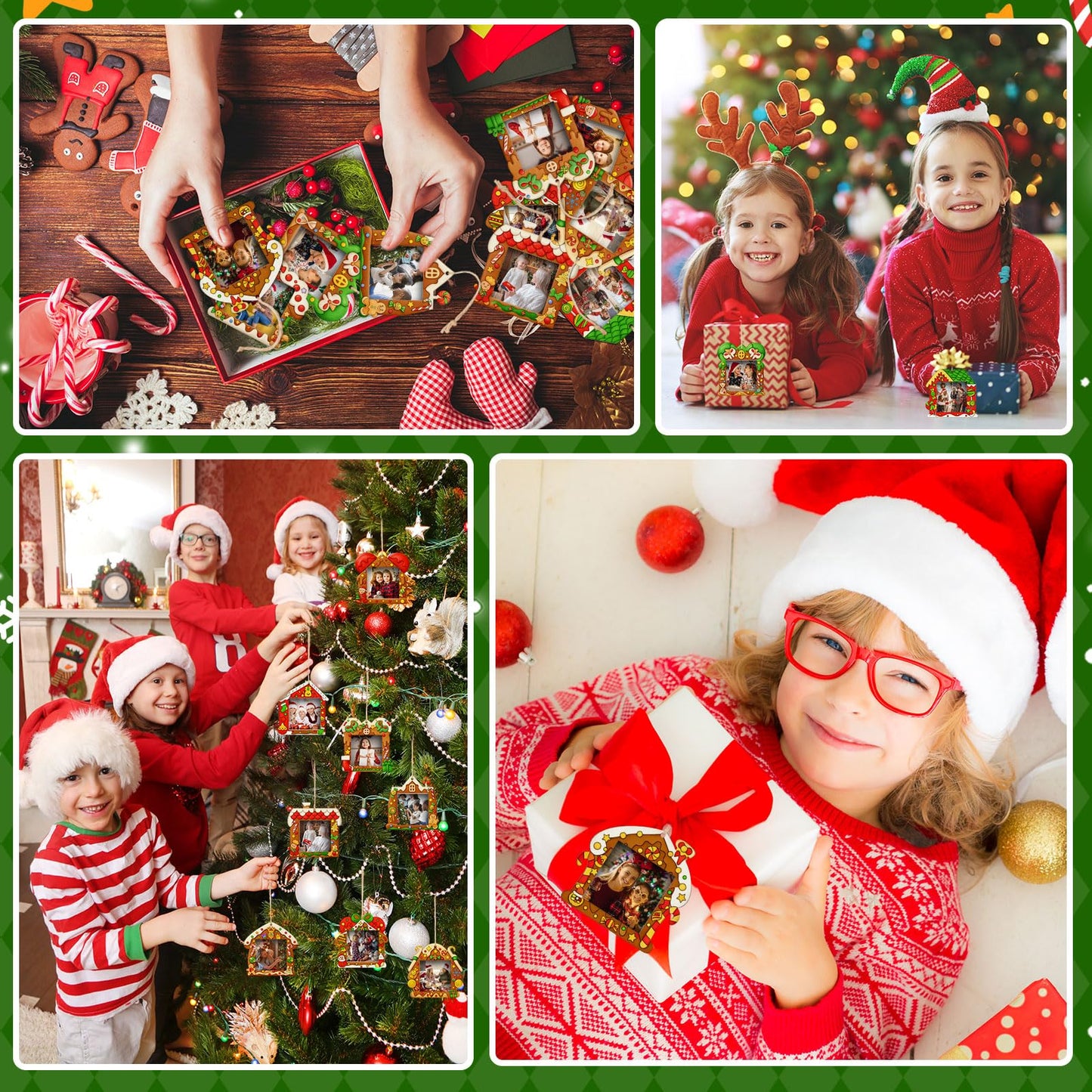 Thyle 12 Pcs Christmas Gingerbread House Picture Frame Ornaments Wooden DIY Craft Kits Xmas Tree Hanging Photo Frames Bulk for Christmas Party Winter Activities Home Decorations Gift