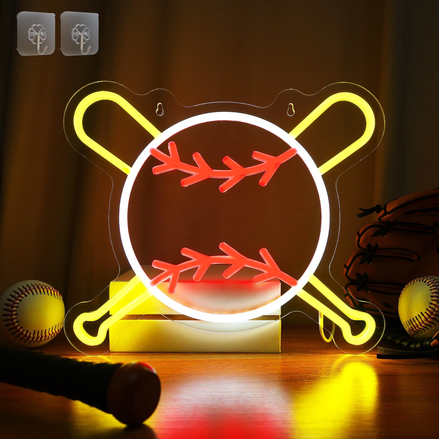 Attivolife Baseball Neon Sign for Wall Decor, Light up Sport Campaign Ball LED Lamp with Dim USB Powered, Unique Home Club Shop Party Birthday Christmas Day Gift for Boy Teenage Student Athlete Man