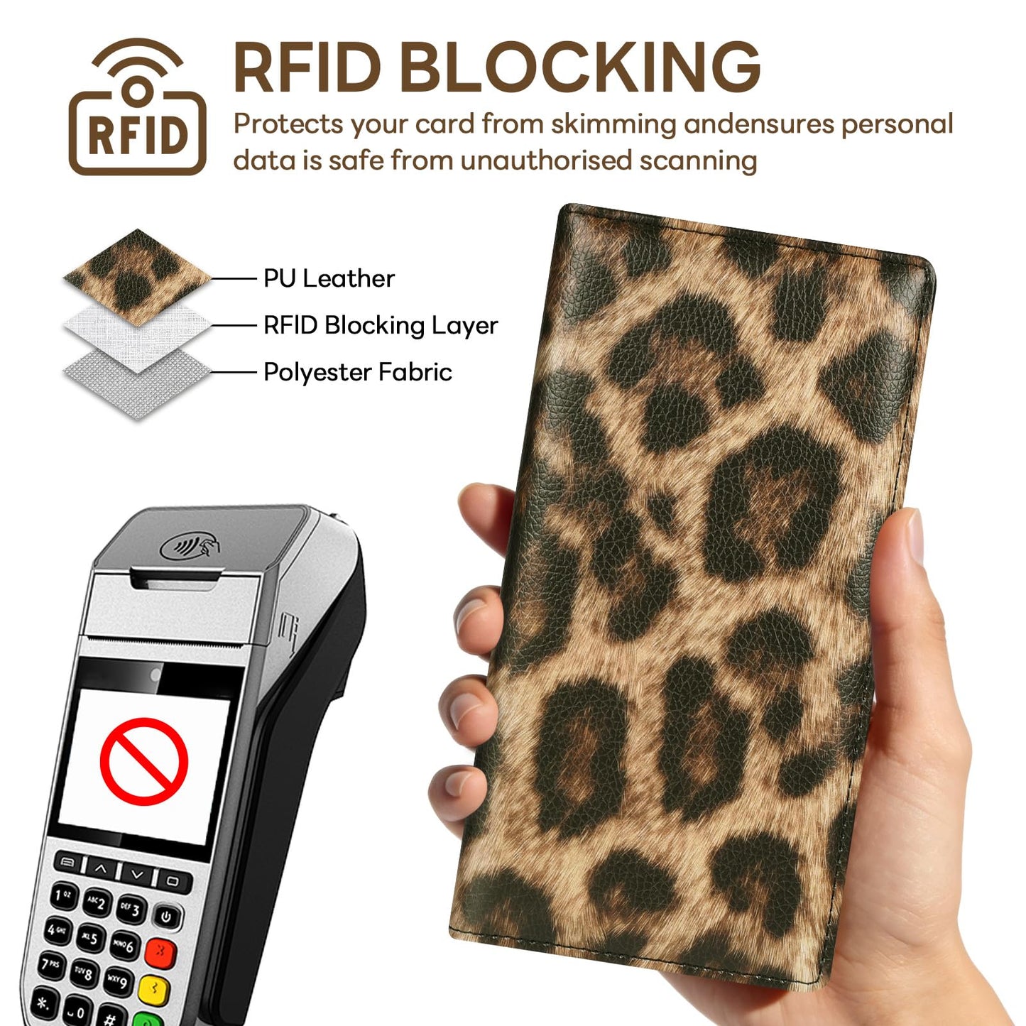 Handlein Womens Wallet, Extra Slim RFID Wallets, Leather Bifold Clutch Billfold Purse, with 11 Card Slots & ID Window, Cute Credit Card Holder Purse for Ladies Girls (Leopard Print)