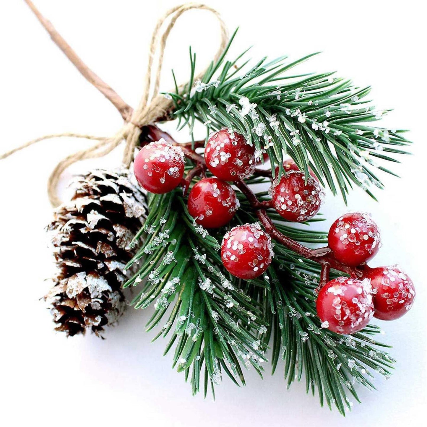12 Pcs Artificial Christmas Floral Picks,Artificial Holly Berry Stems Pine Cones Pine Branches, Christmas Tree Picks and Sprays, Xmas Ornaments DIY Wreath Wedding Home Decor Silk Flower Arrangements