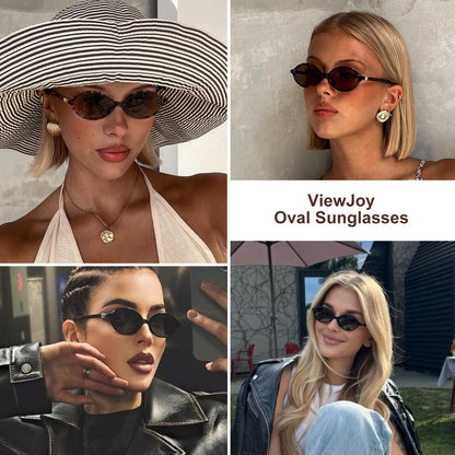 ViewJoy Retro Oval Sunglasses for Women Vintage 90s Y2K Trendy Designer Sun Glasses 2Pack