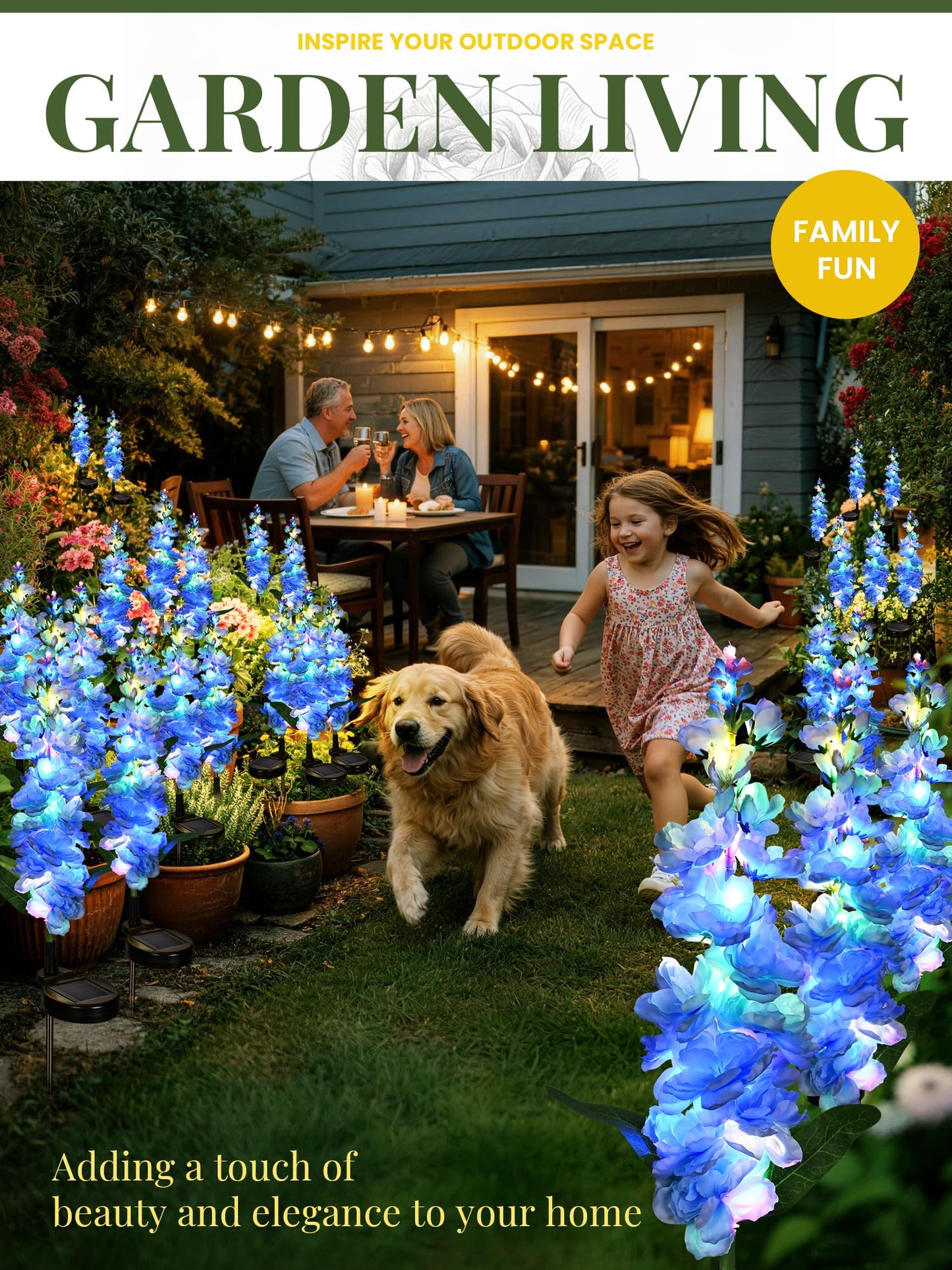 GIGALUMI Solar Lights Outdoor for Garden Decor, 3 Pack Solar Flower Lights Waterproof, 2 Lighting Modes Delphinium for Pathway,Yard, Patio Decoration, Gardening Gifts for Women (Blue)