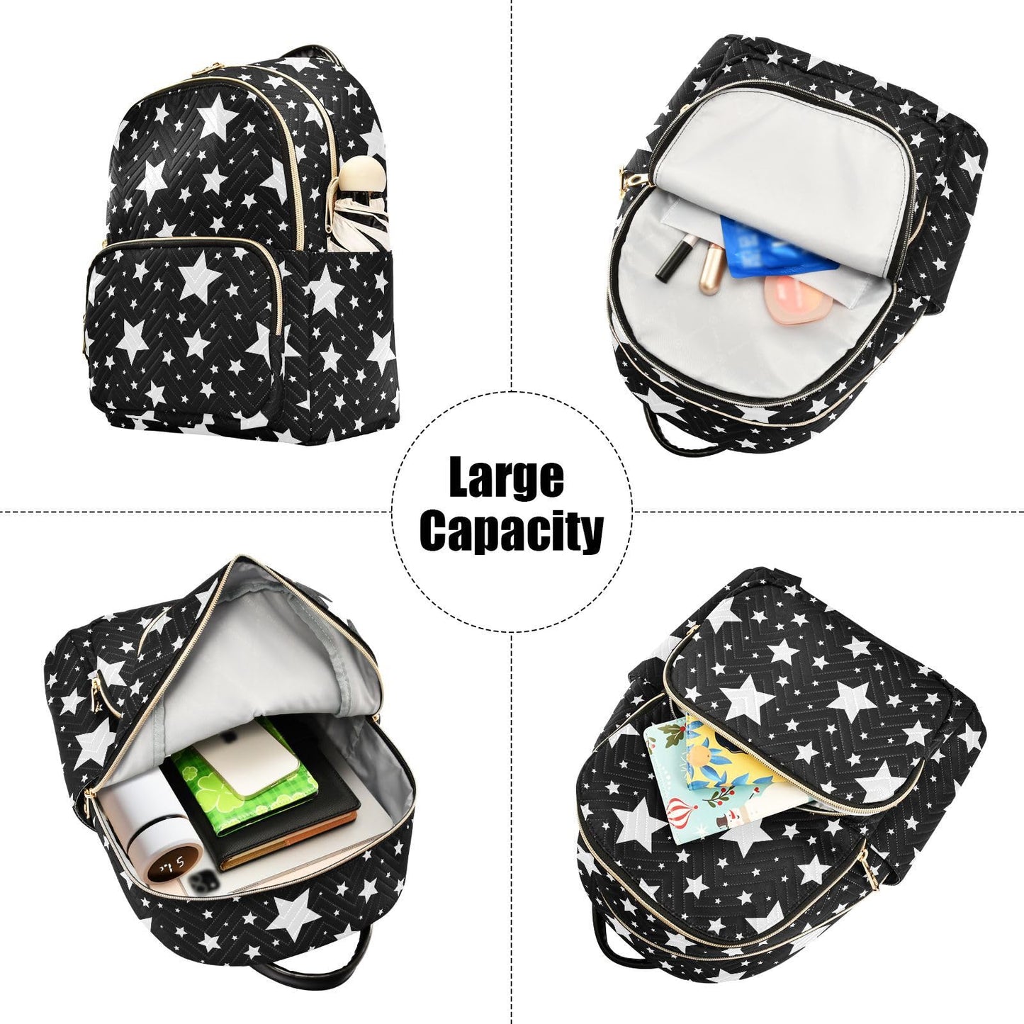 Sletend Mini Backpack Star Black White Fashion Backpack Purse for Women,Handbag Shoulder Bag Casual Daypack, Ladies Gift for College Work (S)