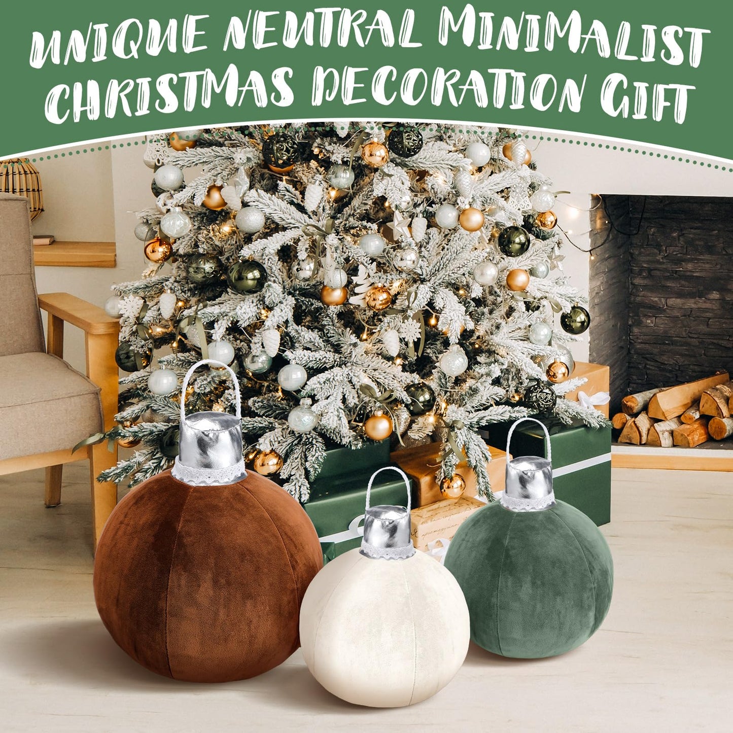 Shellwei 3 Pcs Christmas Bell Pillow Velvet Round Throw Pillows 3D Stuffed Ball Shaped Pillow Neutral Cute Christmas Decorations for Bedroom Living Room and Gift for Christmas(Moss Green,Velvet)