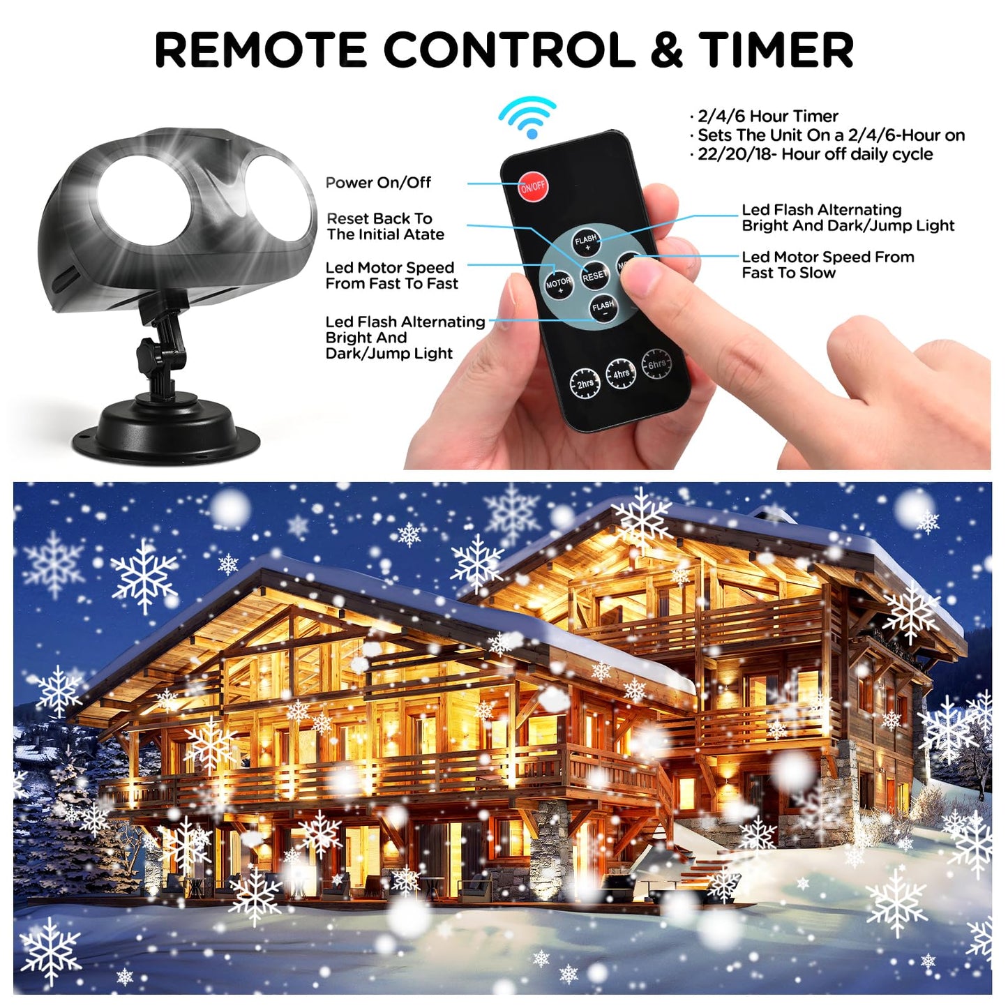 Duyiho Snowfall Christmas Light Projector,Snowflake Night Projection Lamp, IP65 Waterproof Outdoor LED Snow Spotlight for Holiday Party Home Decor Garden Light Projector, with Remote Control