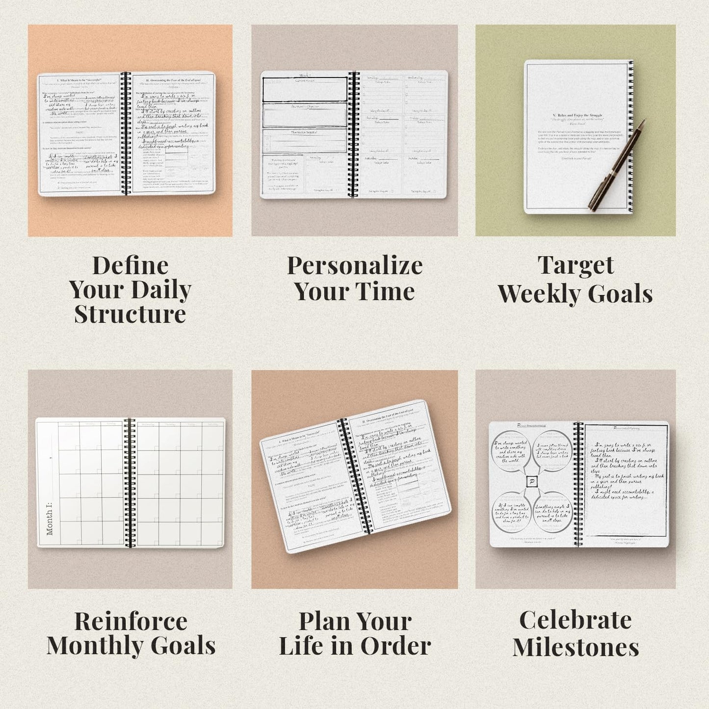 Pursuit Goal Journal - 6 Month Undated Productivity Planner for Goal Setting - Daily Planner, Weekly Planner, Monthly Planner, Notebook, 6x8.5inch (Purple)