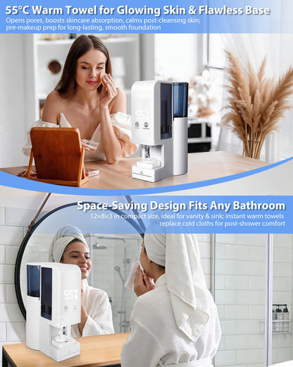 Hot Face Towel Heater Machine, Automatic Disposable Towel Warmer with Steam, 5-Second Heating, 55°C Constant Temperature, Portable Face Towel Steamer (1PC Towel Machine+100PCS Towels)