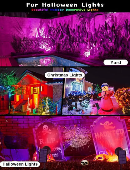 Solar Spot Lights Outdoor, 9 Color Modes, 18 LED Spotlight, 600LM Landscape Lights, Solar Powered for Garden, Yard, Driveway, Tree, Christmas, Halloween Decor (4 Pack)