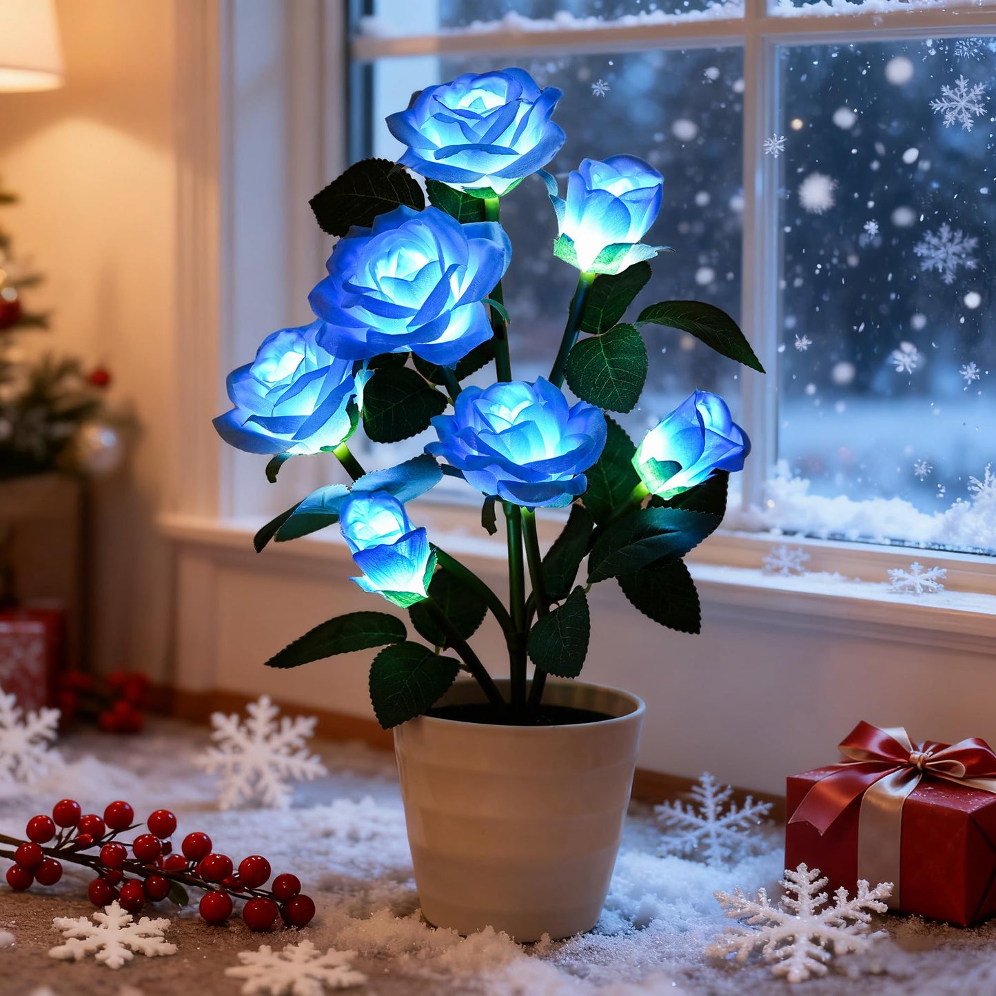hibeauti Artificial Blue Rose Flower Lamp LED Lights, Flower Table Lamp for Bedroom Bar Coffee Shop Wedding Valentines Mothers Day Birthday Christmas - Unique Gifts for Women Her Girlfriend Wife Mom