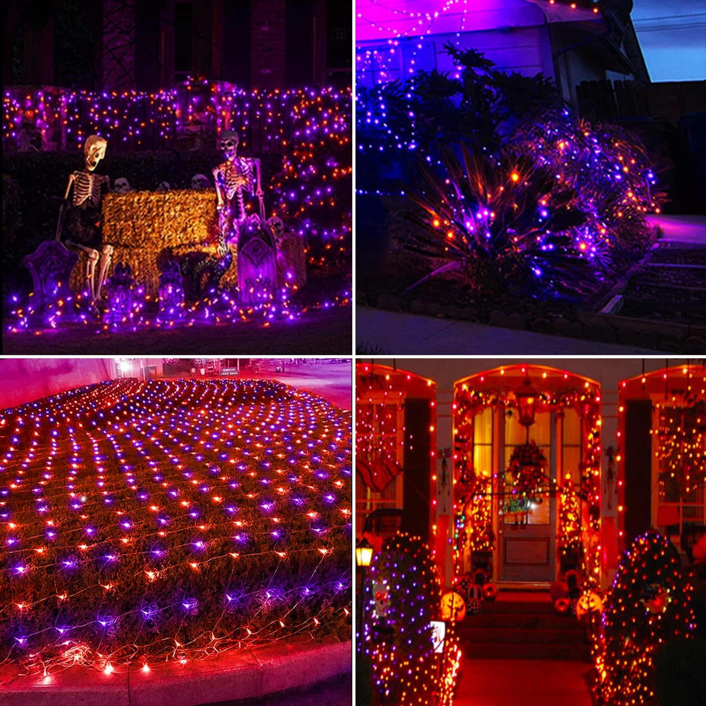 weillsnow 198 LED Halloween Net Lights,9.8FT*6.6FT Connectable Plug in Waterproof Mesh Lights with 8 Modes, Halloween Decorations Outdoor for House, Garden, Bush Decor