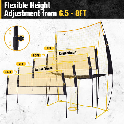 PodiuMax Volleyball Training Equipment, 11x8FT Adjustable 6.5–8 ft, Volleyball Practice Net for Serve & Spike, 2-in-1 Train & Play, Fast Setup, Stable Frame Training Net for Backyard Indoor Outdoor