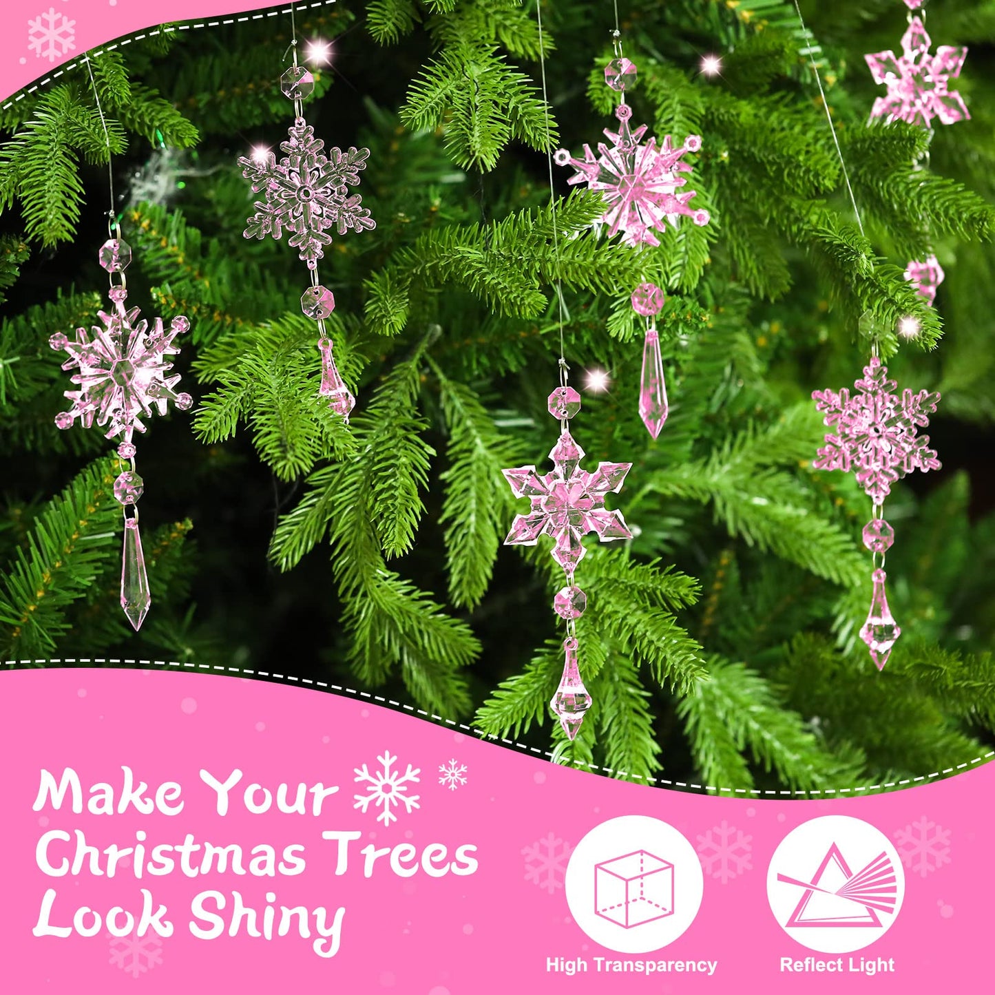 Boao Light Pink 15 Pcs Crystal Snowflake Ornaments for Winter Acrylic Snowflake Decorations Wonderland for Party Favor Celebration