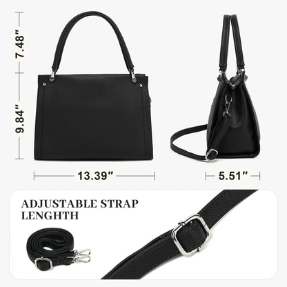 KOGTLA Lychee-textured Leather Purses for Women, Sturdy Ladies Vegan PU Handbags with Adjustable Satchel Strap, Tote Hobo Shoulder Bags Black