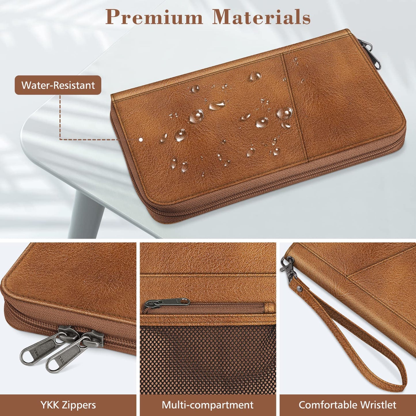 Fintie Family Passport Holder Wallet, RFID Blocking Travel Document Organizer Clutch Bag Credit Cards Case Cover for Women Men, Brown