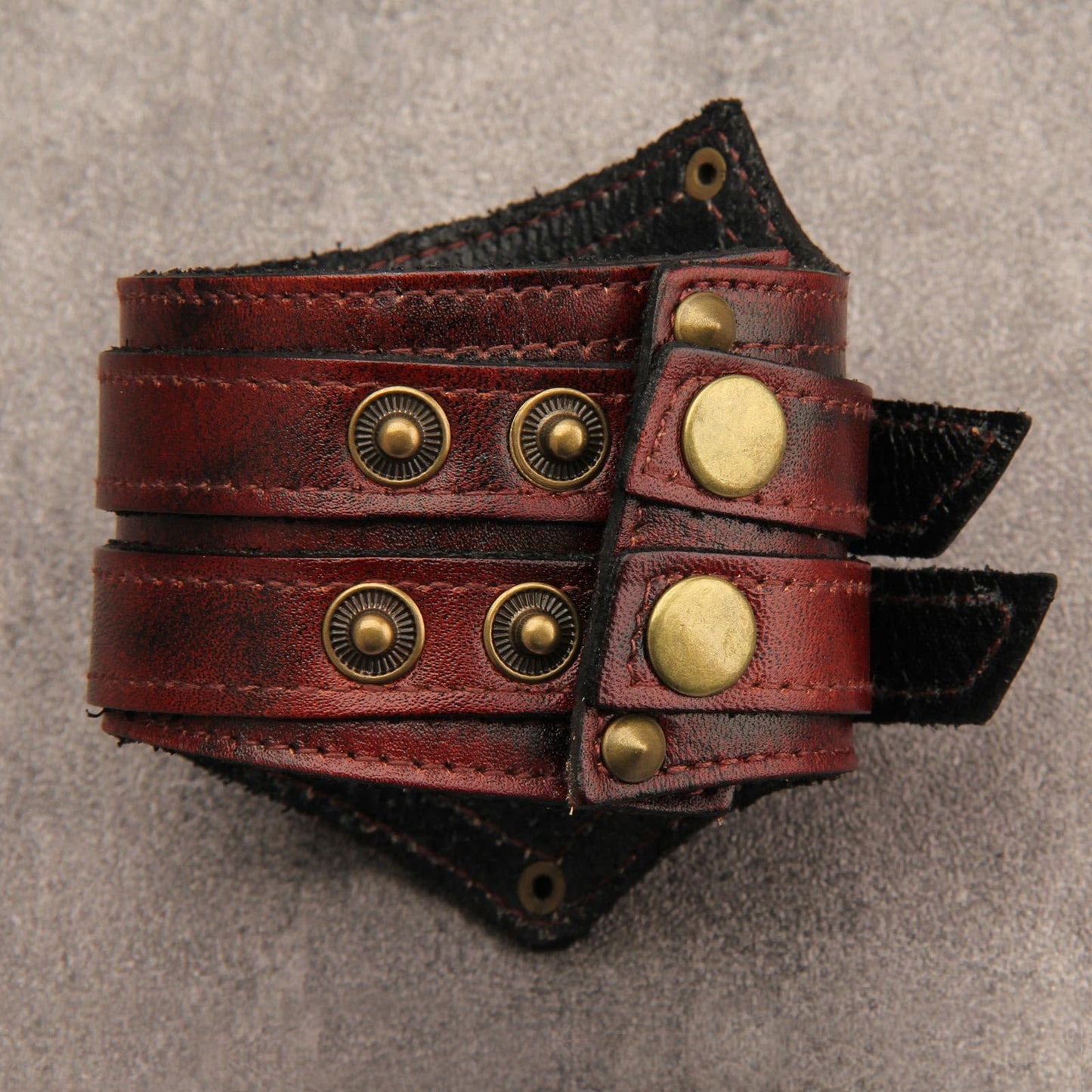 GelConnie Mens Leather Cuff Bracelet Wide Punk Rock Wristband Studded Bracelet Red Adjustable Leather Arm Band