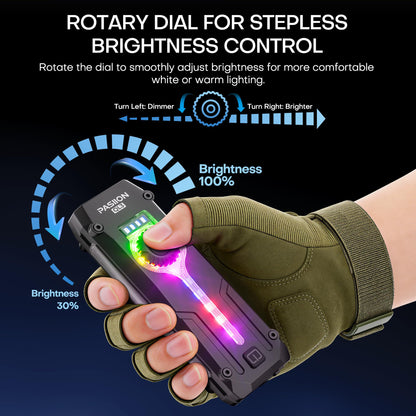 UV Flat EDC Flashlight Rechargeable 1800 High Lumens Pocket Light with RGB,Magnetic Base Small Flashlights with Dual Switch,Stepless Dimming,USB-C Waterproof Work Flash Light for Work,Home,Emergencies