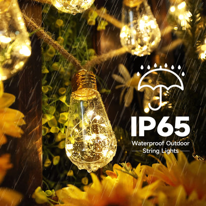 Solar Outdoor String Lights, 20Ft Vintage Rope Hemp Solar Patio Lights, Waterproof Warm White Solar Powered String Lights With 8 Modes 16 Shatterproof Bulbs for Garden Fence Stairs Balcony Café Bistro
