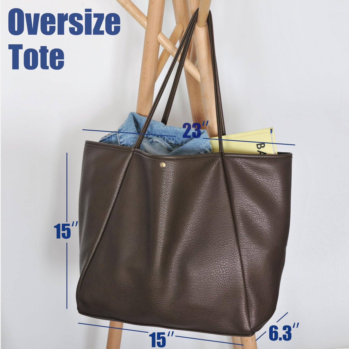 Oversize Pu Leather Tote Women Weekender Bag Shopper Handbag Travel Purse (Coffee)