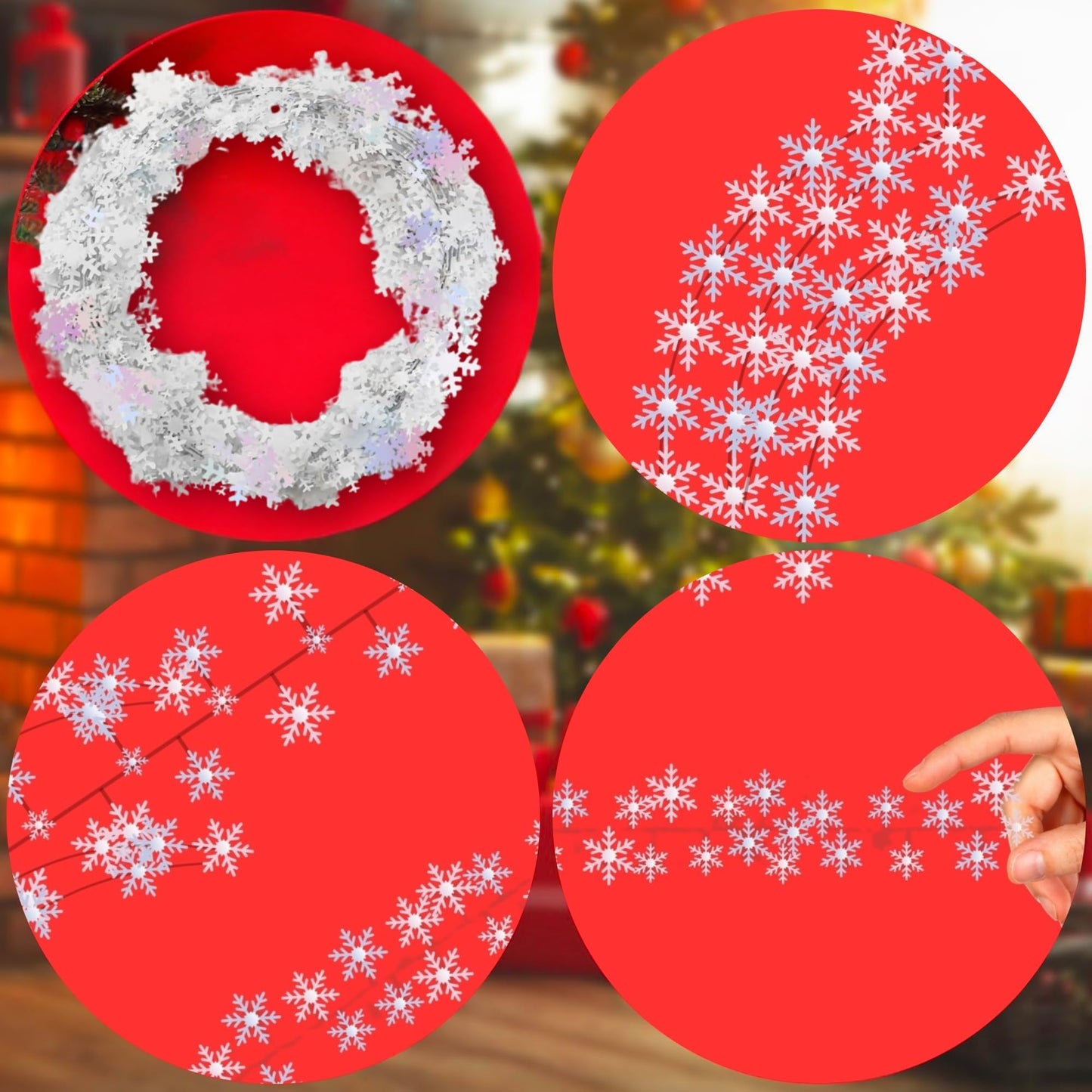 PMU 150 Ft Snowflake White Iridescent, Wire Shiny Garland - Halloween, Christmas Party, Wedding, Birthday, Festive Home Decoration Ornament (6pc-25 Ft Each)