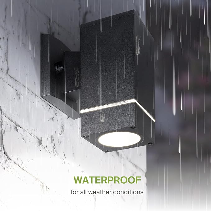 ASD 1 Light Square Outdoor Wall Light Fixture | 60W E26 Bulb Socket 120V ETL Cylinder Up Down Lights | LED/CFL/Incandescent Bulb Exterior Wall Sconce | Front Door, Porch Patio | Ringed Black, 2 Pack