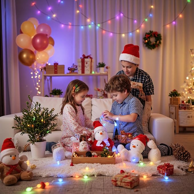 Mlambert LED Fairy Lights Battery Operated with Timer, Rechargeable Mini Twinkle Lights for Christmas Decor Holiday Party, 32.8FT(16.4x2), Multicolor