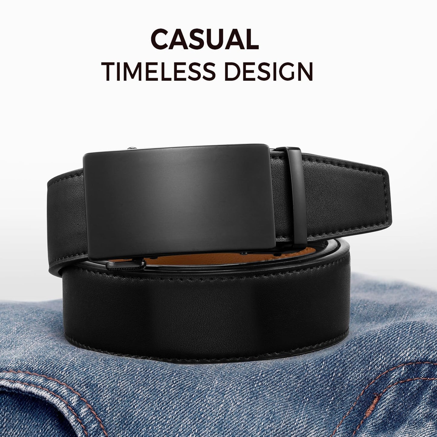 Zitahli Belt Men,Leather Ratchet Belt for Men Dress Casual Every Day with Adjustable Buckle,Trim to Fit For Gift Size 38"-42"