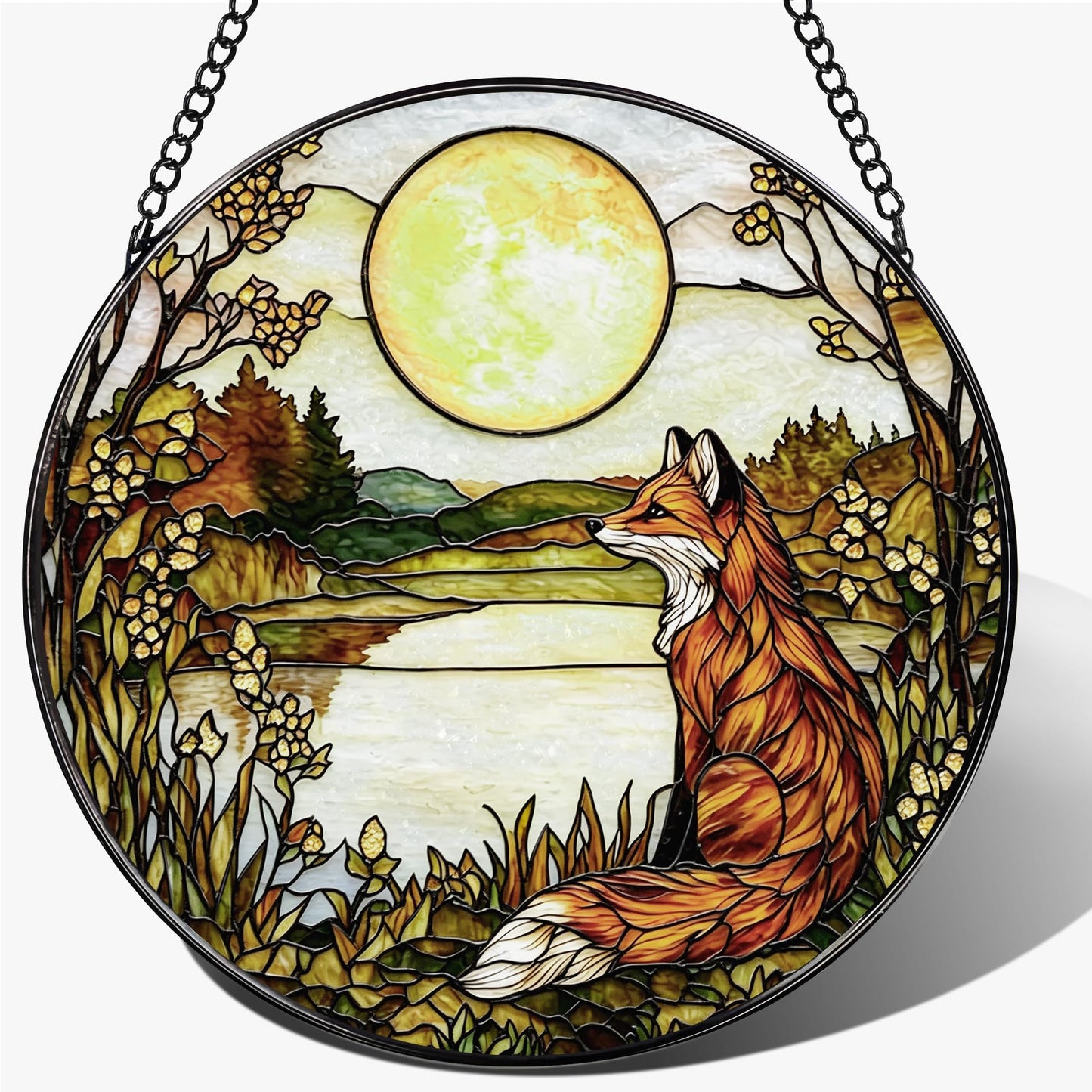 Stained Glass Window Hanging, 7.8 Inch Fox Stained Glass Suncatcher, Woodland Animal Window Decor, Sun Catchers Indoor Window Ornament, Fox Lover Gift, Gifts for Mother's Day, Father's Day & Birthday