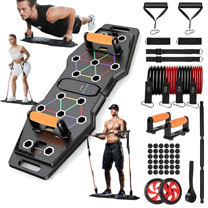 Push Up Board, Portable 25-In-1 Push up Board for Men, | Pilates Bar & Fitness Accessories with Resistance Bands & Ab Roller Wheel, Professional Strength Training Equipment For Man and Women