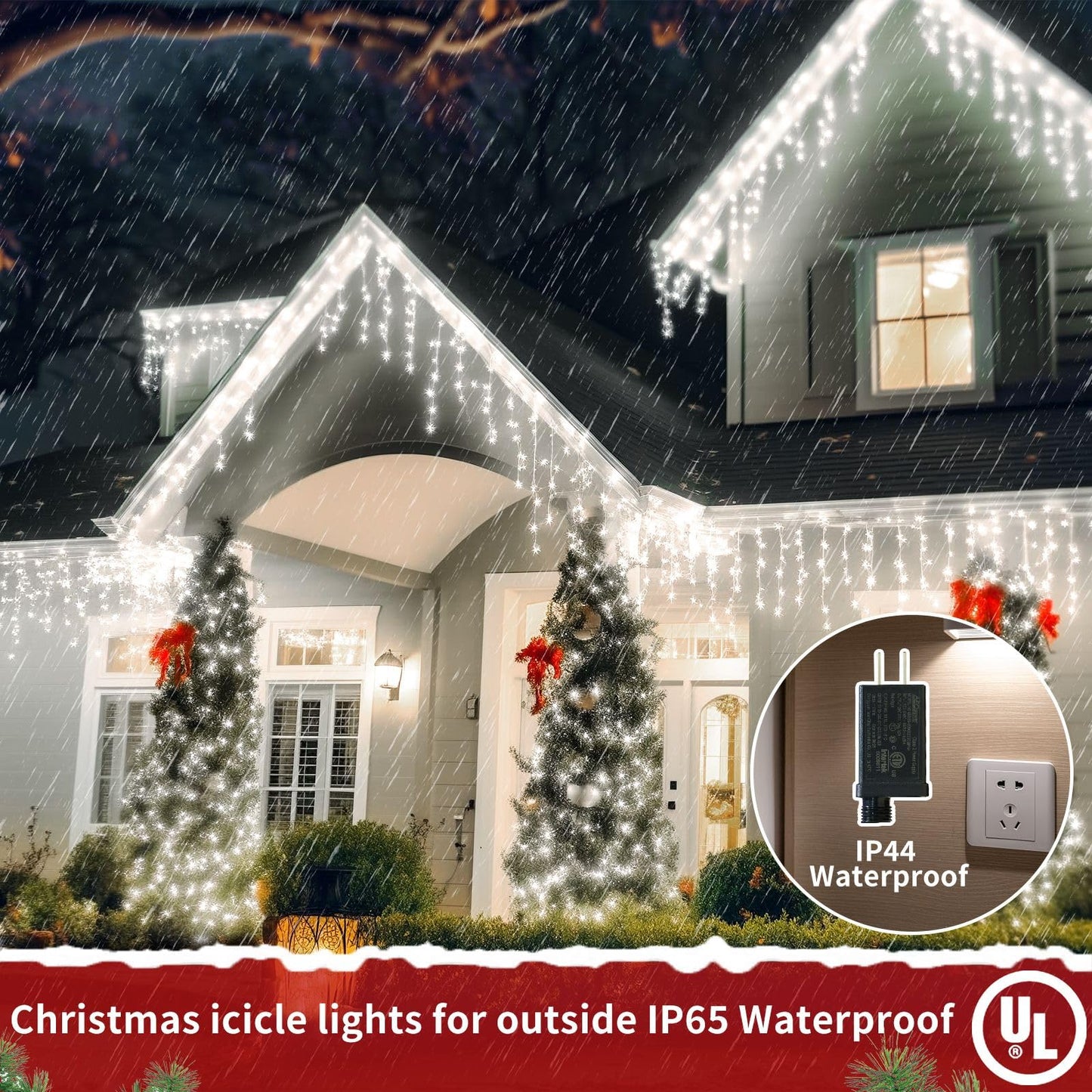 Ryblgled Icicle Christmas Lights for Outside - 65Ft 506 LED Plug-in Icicle String Lights Outdoor Decorations with Remote,Waterproof, Cool White Christmas Icicle Lights for House Bedroom Balcony Decor
